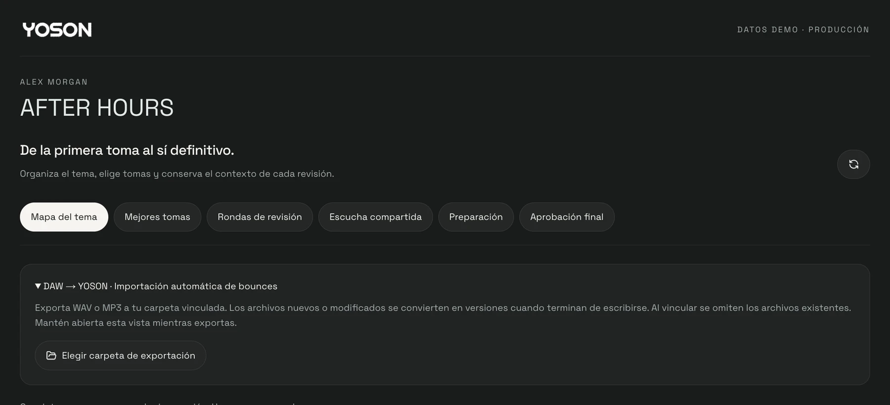 Importación desde la carpeta de bounces en wuse con datos de ejemplo