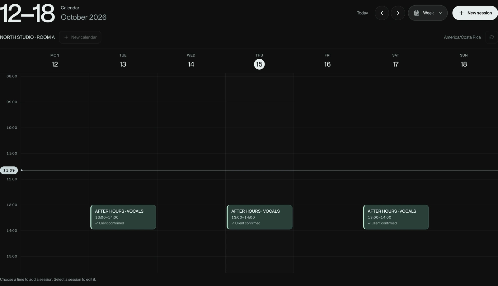 Studio calendar in wuse with demo data