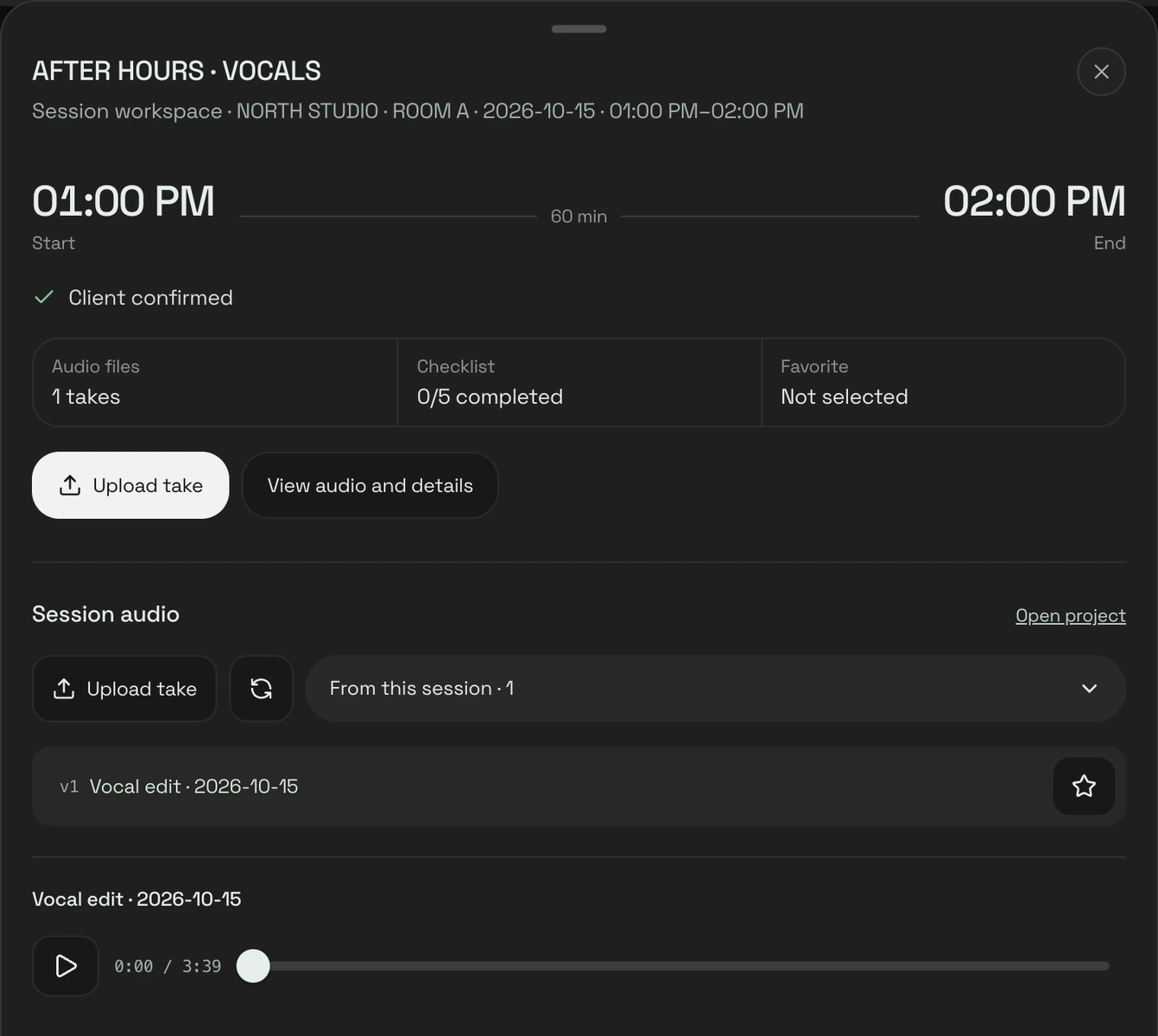 Session audio and details in wuse with demo data