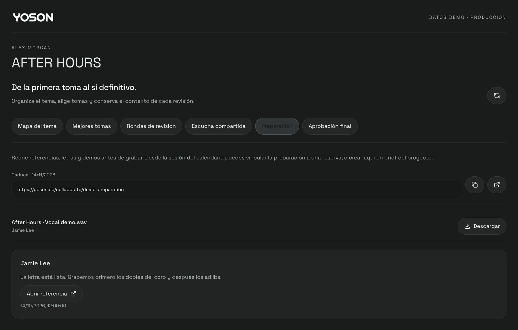 Referencias y archivos de preparación en wuse con datos de ejemplo