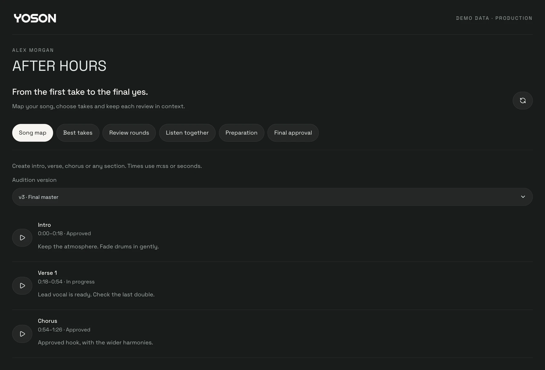 Song map in wuse with demo data